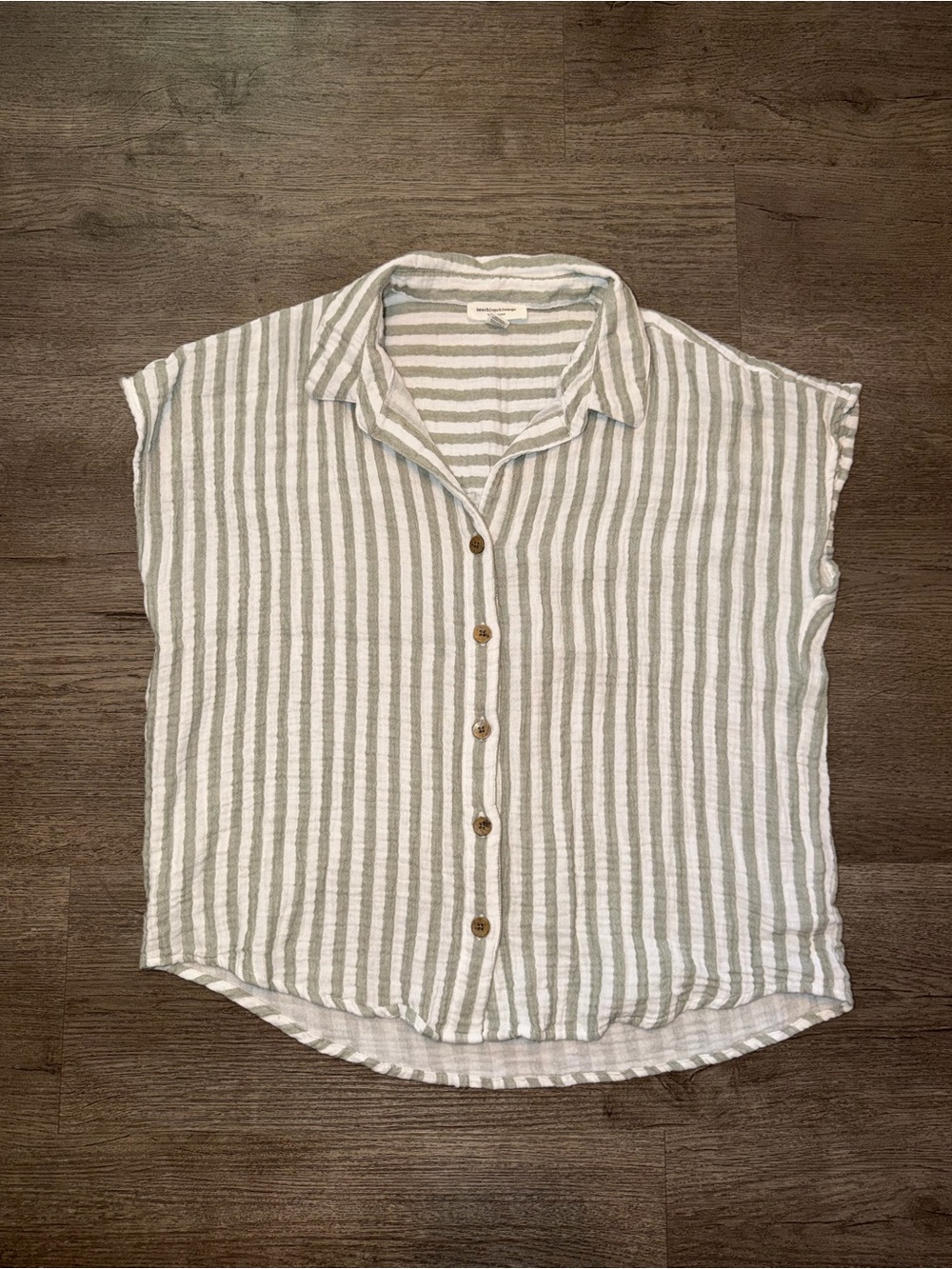 beachlunchlounge Striped Button-Down Top - White & Light Green
